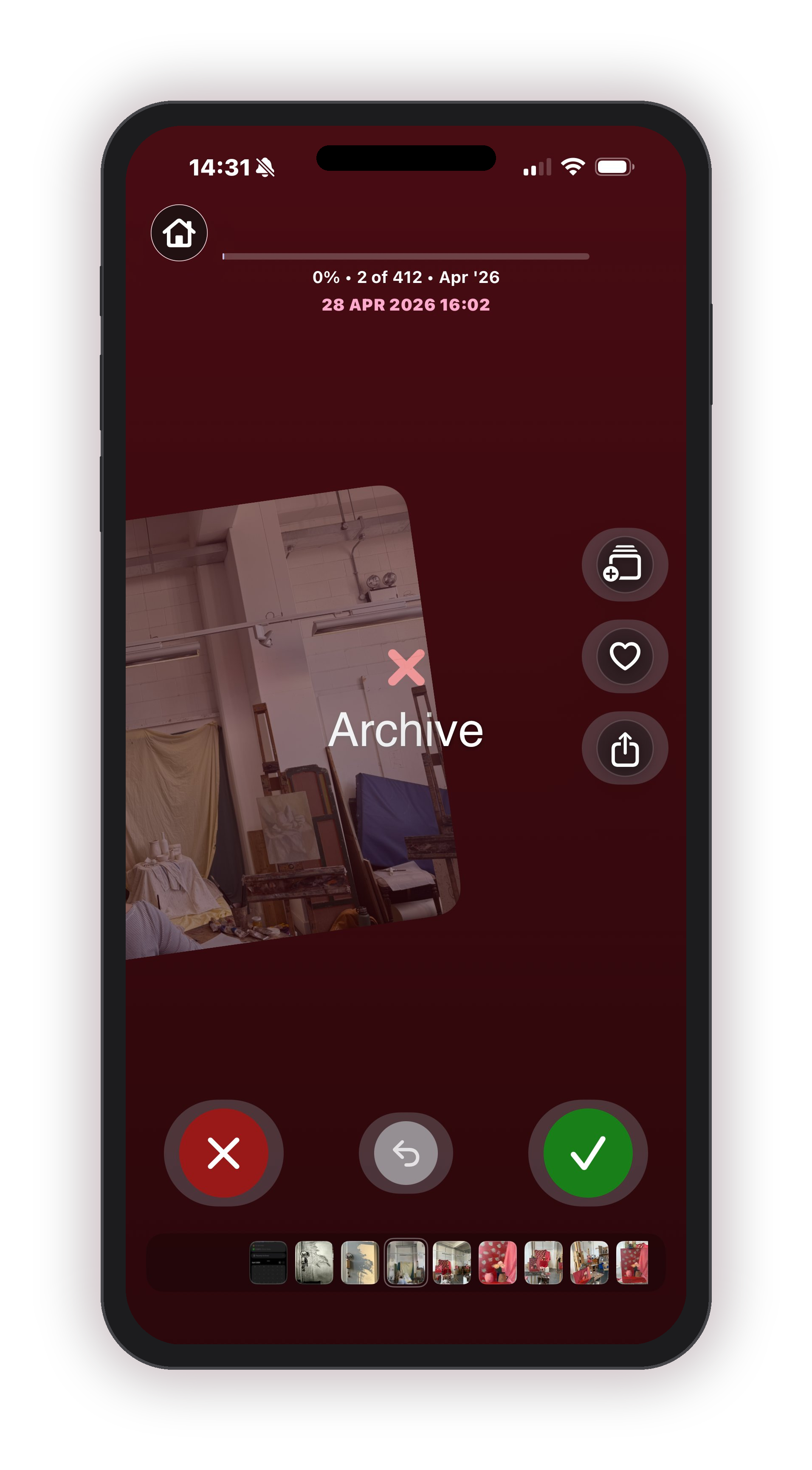 Swiping left to archive a photo in flicpix