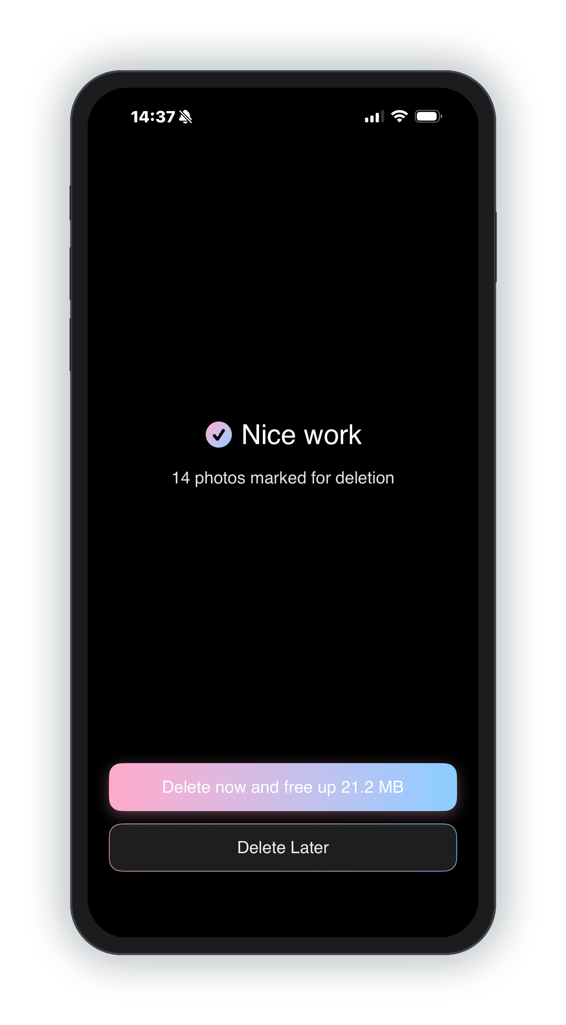 Confirming deletion to free up storage in flicpix