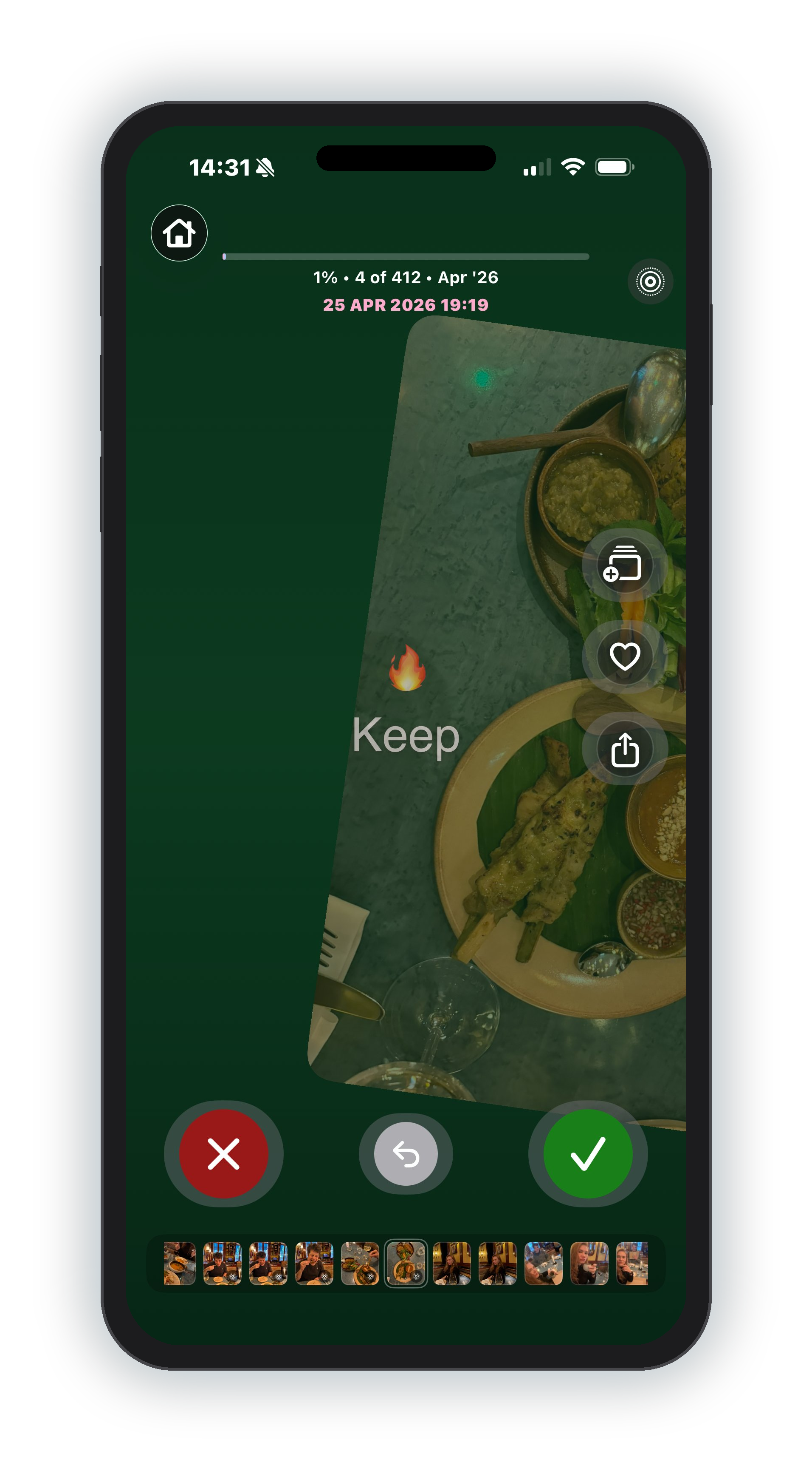 Swiping right to keep a photo in flicpix