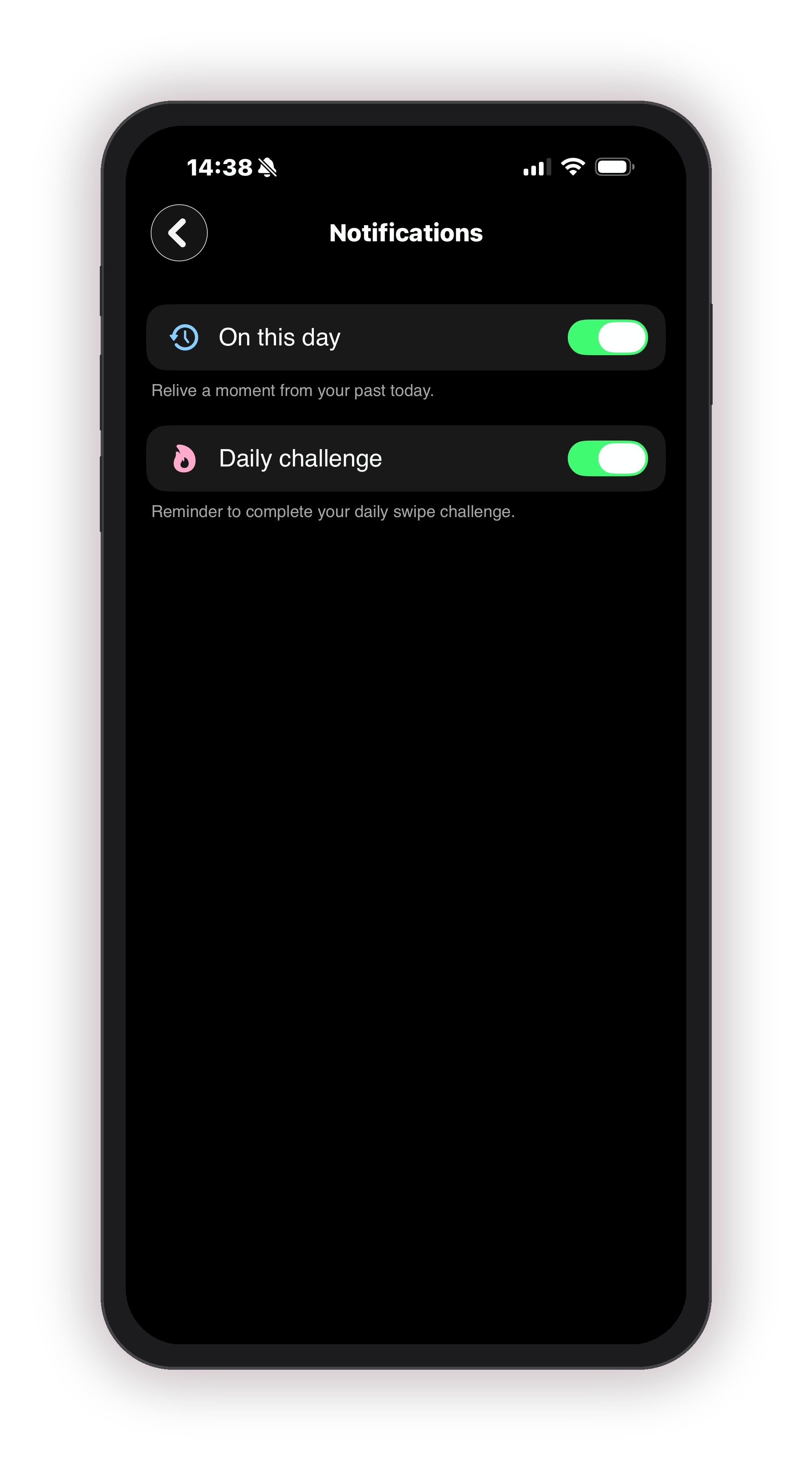 Notification settings for daily habits in flicpix